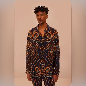 Farm Rio Blue Pineapple Ikat Shirt